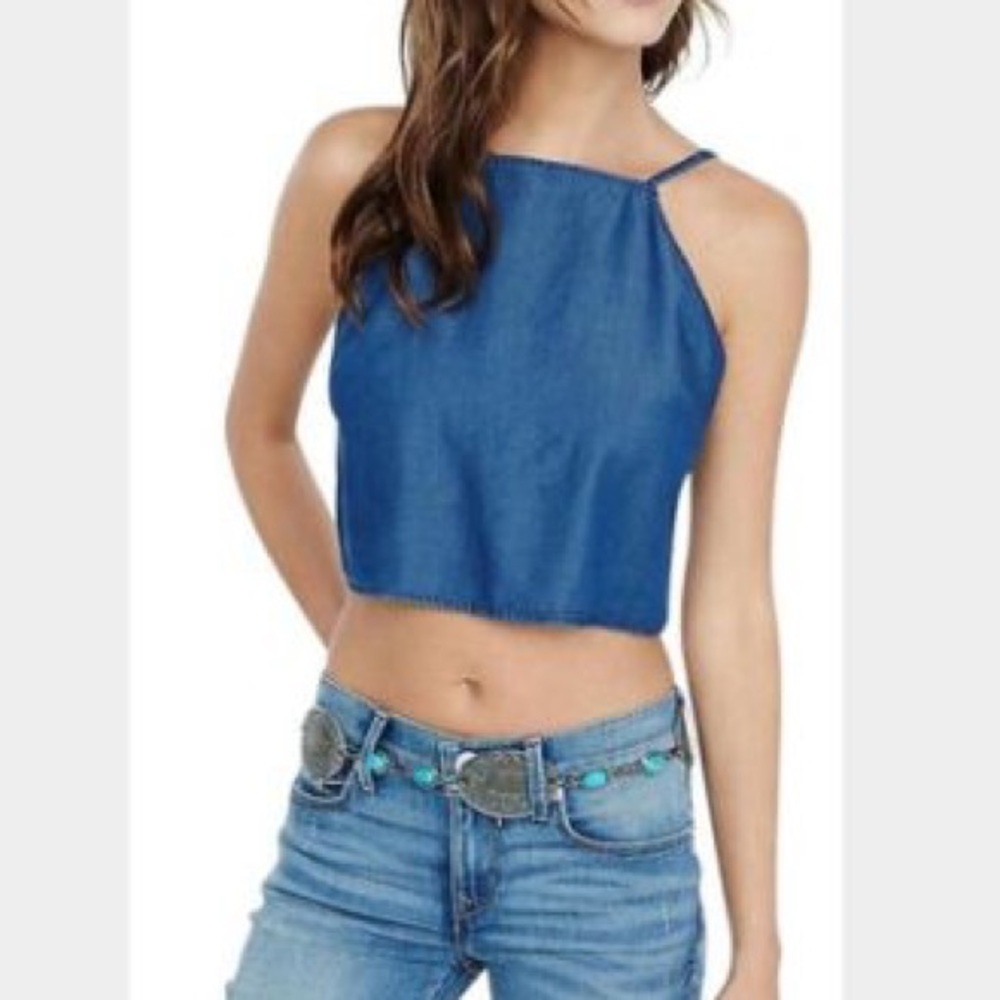 Denim Back-Tie Crop Top